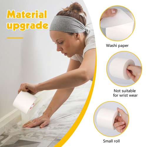 6 Rolls White Masking Tape 3 Inches Wide 2.83In × 55Yd Beige White Painters Tape General Purpose Painters Tape for Wall Painting Masking Packaging, Upgraded Material