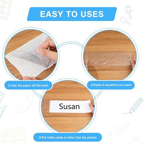 Chinco Self-Adhesive Clear Pocket Labels - 30 Pcs for Organizing Storage Bins & Drawers | 3.55 x 10.8 Inches