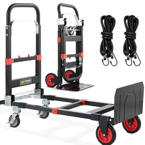 2025 Upgraded Convertible Hand Truck Dolly Heavy Duty, 3 in 1 Fodalble Cart 500 Lbs, Folding Hand Truck Dolly with Brake Wheels, Anti-Slip Strip & 2 Elastic Ropes for Luggage Office Home Use