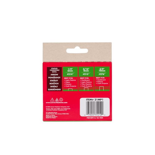 Arrow 21MP1 Thin Wire Staples Multipack - Ideal for Staple Guns & Upholstery | 1875 Count in 1/4", 5/16", 3/8" Sizes