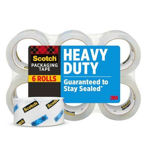 Scotch Heavy Duty Shipping Packaging Tape, 1.88" x 38.2 Yards, 3" Core, Clear, Great for Packing, Shipping & Moving, 6 Rolls (3850S-6)