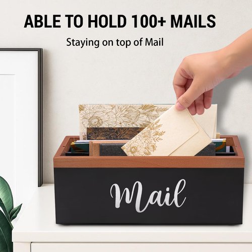 100% Real Wood Mail Organizer for Countertop, Dual-Sided MAIL Script Design, Mail Holder for Office, Desk, Entryway Table, Rustic Farmhouse Style, Great Home Decor Gifts
