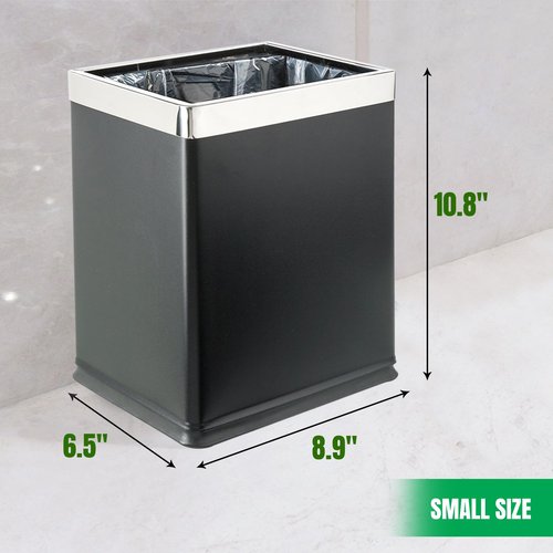 Brelso 'Invisi-Overlap' Open Top Metal Trash Can, Small Office Wastebasket, Modern Home Décor, Rectangle Shape (Black)