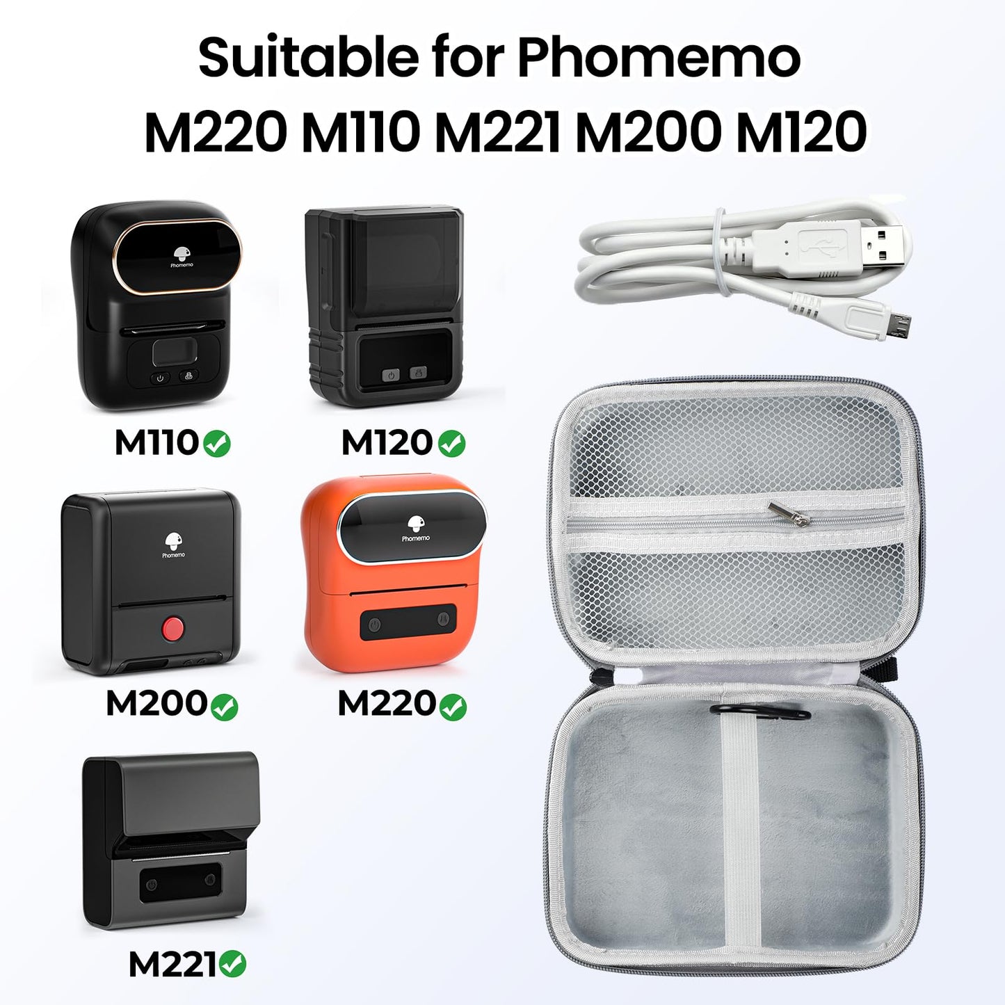 Phomemo EVA Hard Case for Label Maker Printer M110/M120/M150/M220/M250/M100/M221, TP31/TK32 Tattoo Stencil Printers - Holder for Label Machines with Tape, with Mesh Pocket for Accessories (Case Only)