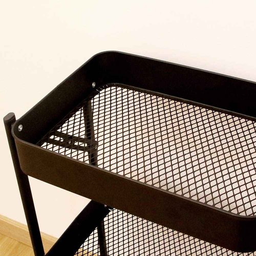 XIWODE 3 Tier Folding Metal Rolling Cart with Wheels,Black Mobile Organizer Service Cart for Kitchen Bathroom Office,No Assembly Need Trolley Shelf