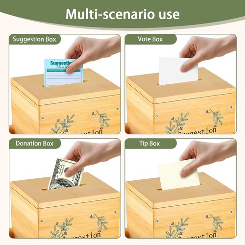 Amcortn Suggestion Box with Slot - Prayer Requests, Donatio, Wooden Office Comment Ballot Boxes with Side, Collection Boxes