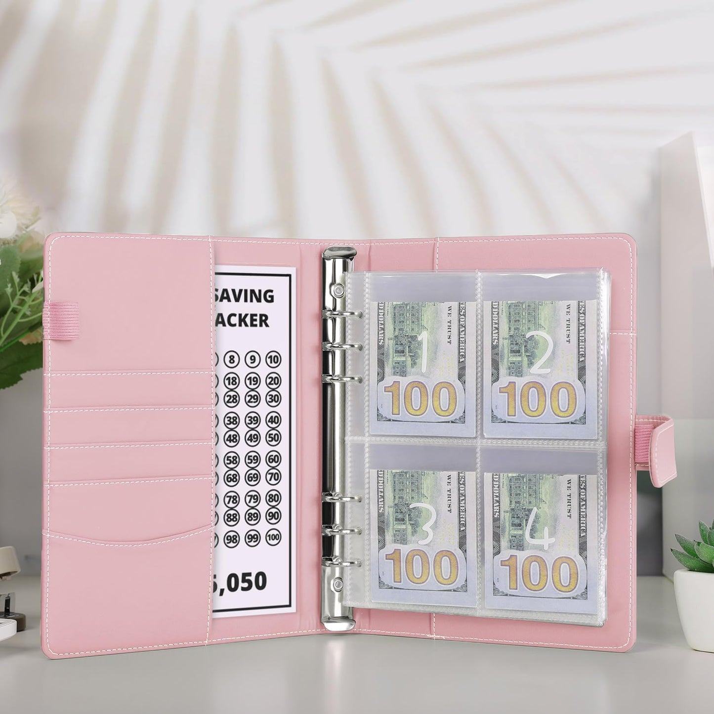 SKYDUE 100 Envelopes Money Savin Challenge Binder, A5 Money Saving Budget Binder with Cash Envelopes - Savings Challenges Book to Save $5,050
