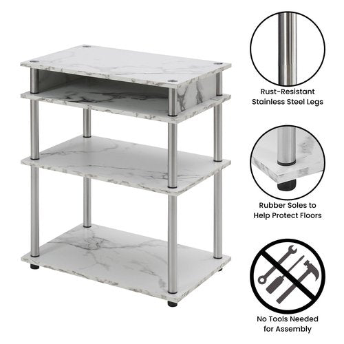 Designs2Go No Tools Printer Stand with Shelves 23.75" - Contemporary Modern Storage Printer Stand for Office, Den Organization, White Faux Marble