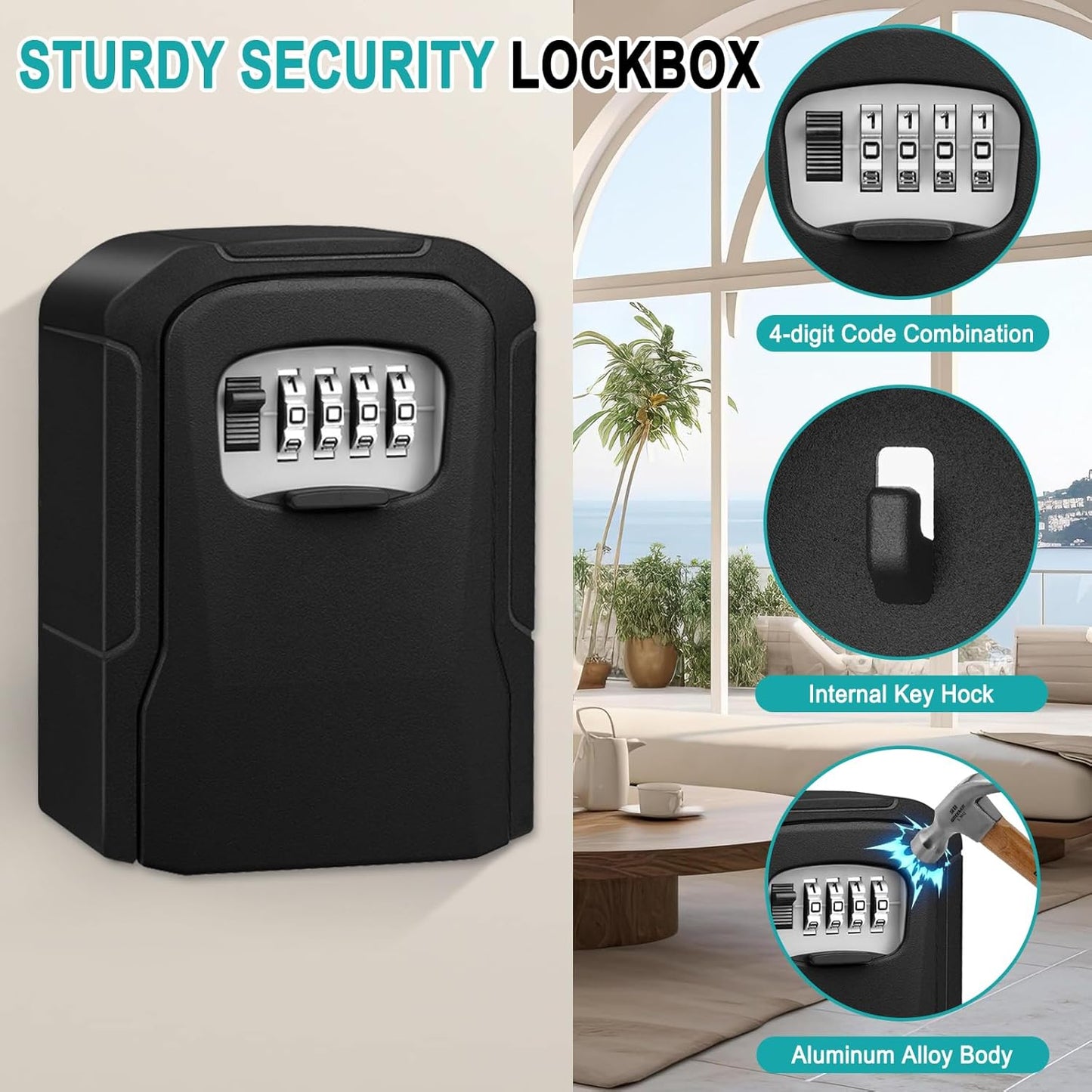 Skiennix Key Lock Box - Wall-Mounted Security Safe with Resettable Combination Lock | Ideal for Home & Office