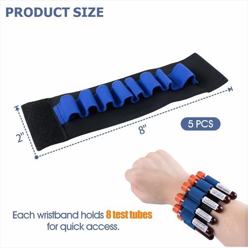 Phlebotomy Tube Holder Wristband - Hands-Free Blood Draw Accessory with 8 Collection Tubes | Ideal for Nursing Students & Training Labs (5 Pcs Set)
