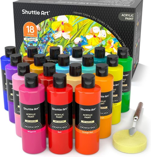 Shuttle Art Acrylic Paint Set - 18 Rich Pigmented Colors | 250ml Bottles for Artists & Kids