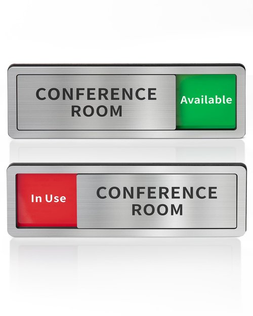 Conference Room Office Door Signs Do Not Disturb, In Use/Available Slider Sign for Home Office Wellness Conference Vacant Occupied Privacy Sliding Door Sign，Brushed Silver