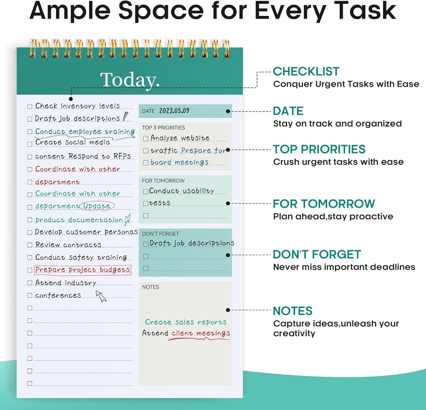 Taja To Do List Notepad - 6 Pack Undated Daily Planner with 52 Sheets | 9.8" x 6.5" for Work & Home