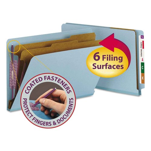 Smead End Tab Classification Folder, Legal, Straight, 2 Dividers, Blue, 10 per Box (29781)
