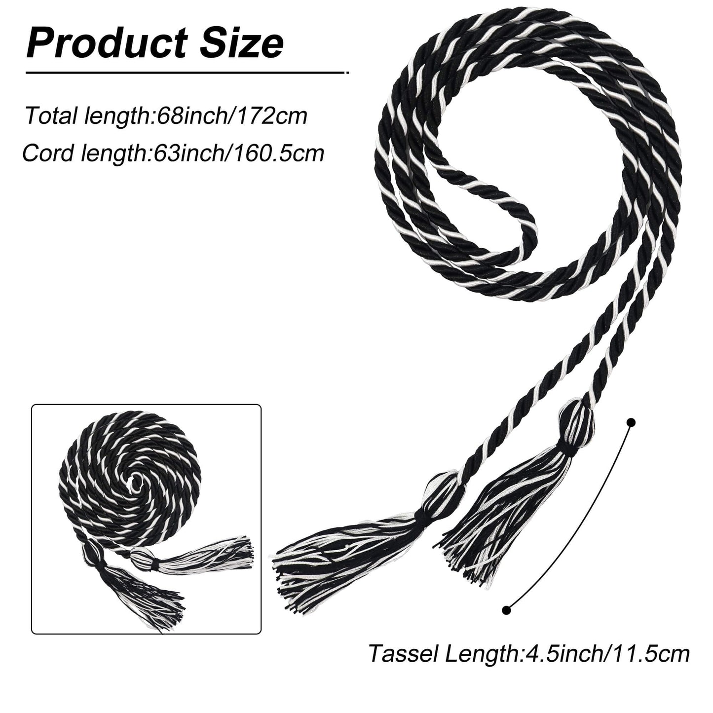 GraduationMall Graduation Honor Cord 68" Blackwhite