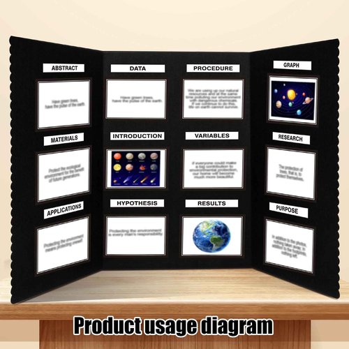Paterr Trifold Poster Board with Storage Bag, Hook and Loop Fabric, Foldable 3 Panel Presentation Board for Science Fair and Exhibitions(Black,72 x 36 Inch)