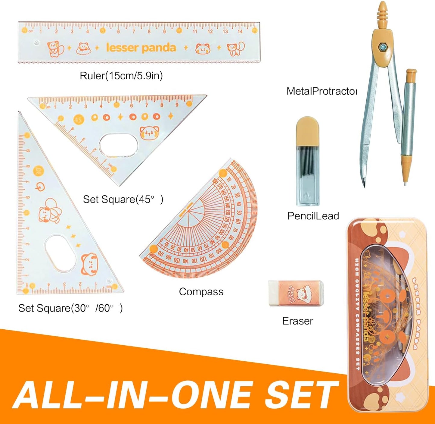 7Pcs Geometry Set | Math Protractor, Compass, Ruler & Mechanical Pencil - Essential Back to School Kit for Students