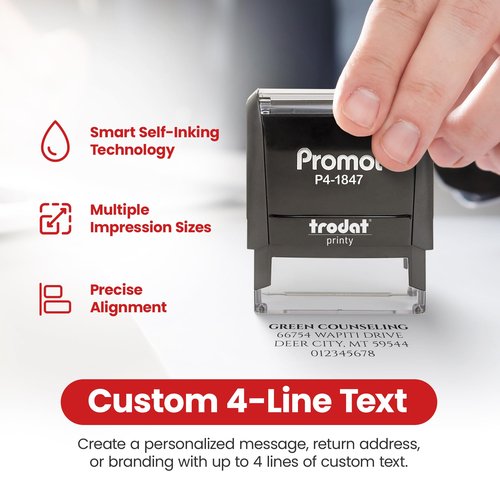 Promot Self Inking Custom Stamp - Up to 4 Lines of Personalized Text, Customized Address Stamp with Easy to Change Ink Cartridge (Medium)