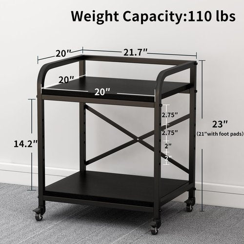 Vokumba 2 Tier Large Printer Stand, 20 x 20 Inches Printer Table with Storage Shelf, Rolling Printer Cart with Wheels for Home Office, Scanner Fax (Black)