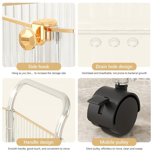 4-Tier Acrylic Rolling Storage Cart, Rolling Utility Cart, Kitchen Storage Cart with Wheels for Bathroom,Living Room, Kithcen, Office Storage and Organization (14''X10''X37'')(Clear)