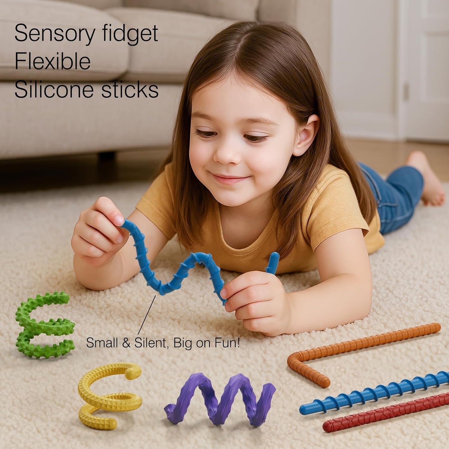 Skiennix Flexible Sensory Fidget Sticks - 6PCS Stress Relief Toys for Kids & Teens | Travel Essentials