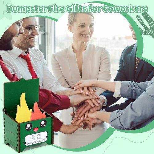 Sherr 6 Sets Dumpster Fire Pencil Holder with Flame Note Cards Emotional Support Gifts Dumpster Fire Desk Accessories Funny Employee Appreciation Gifts Bulk for Team Coworker Teacher Nurse (Green)