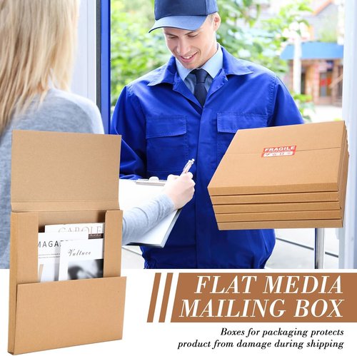 Janlaugh Vinyl Record Mailers - 10 Sets of 12.6" x 12.6" Easy Fold Shipping Boxes with Fragile Stickers & Bubble Bags