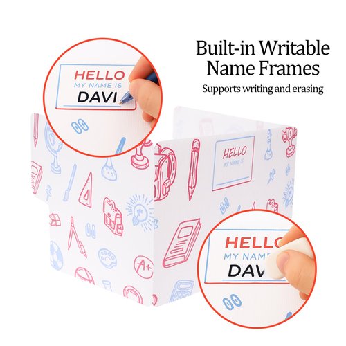 Succwoah 25-Pack Desk Dividers for Students with Privacy Shields, Ergonomic Arms Cutouts & Erasable Name Frames - Waterproof & Easy-to-Clean Test Dividers for Classroom, Exams, Office (White)