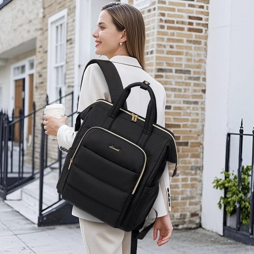 LOVEVOOK Laptop Backpack Women 15.6 inch,Lightweight Puffer Travel Backpacks for Women,Quilted Laptop Bag Computer Work Teacher Nurse Backpack,Womens Backpack Purse Daypack for College Business,Black