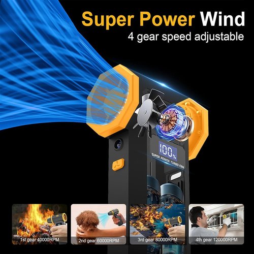 KKH Portable Electric Air Duster - Powerful 120,000 RPM Mini Turbo Blower with LED Light | Rechargeable Cordless for Home & Car Cleaning