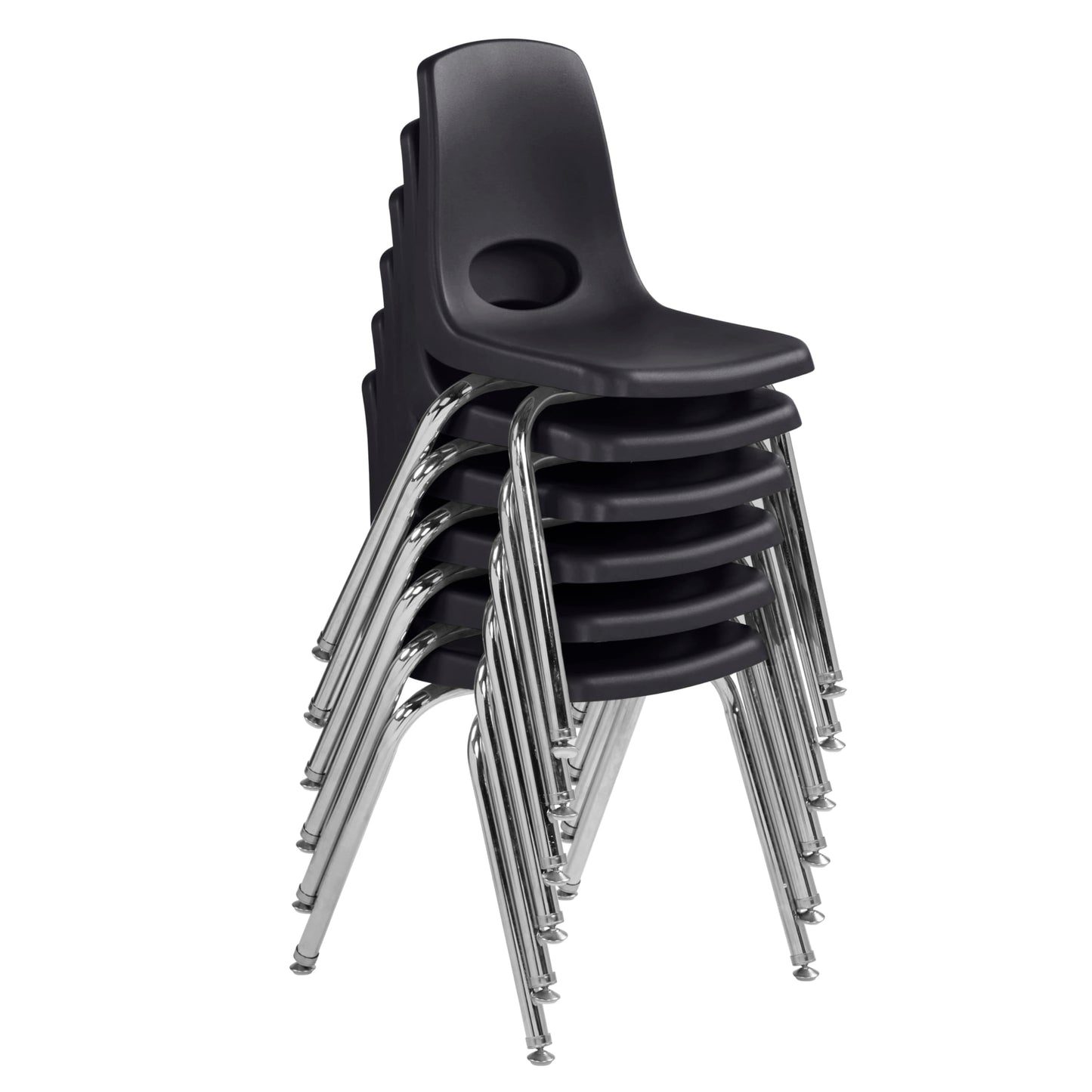 FDP 16" School Stack Chair,Stacking Student Seat with Chromed Steel Legs and Nylon Swivel Glides For In-Home Learning or Classroom - Black (6-Pack), 10368-BK