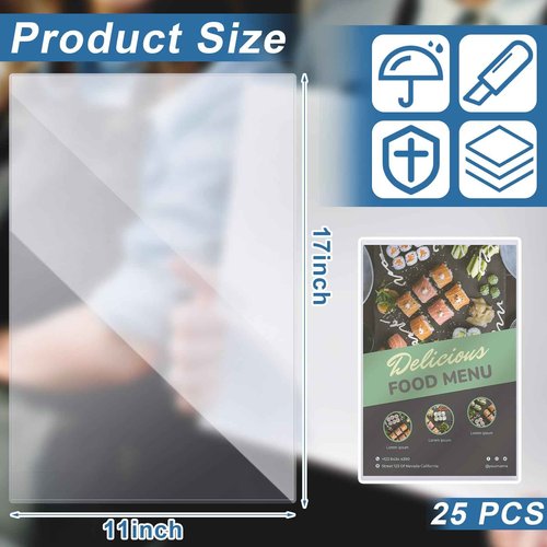 Henoyso 25 Pcs 11" x 17" Rigid Print Protectors, Heavy Duty Hard Plastic Sheet Page Protectors Crystal Menu Holder Clear Poster Sleeve Top Loading Frame for Magazine Photo Paper Poster Prints
