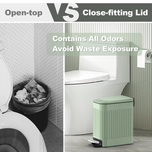 TrashAid Slim Bathroom Trash Can with Lid Soft Close, 6 Liter/1.6 Gallon Stainless Steel Small Garbage Can with Removable Inner Bucket, Step Pedal, Slim Wastebasket for Toilet, Office, Bedroom, Green
