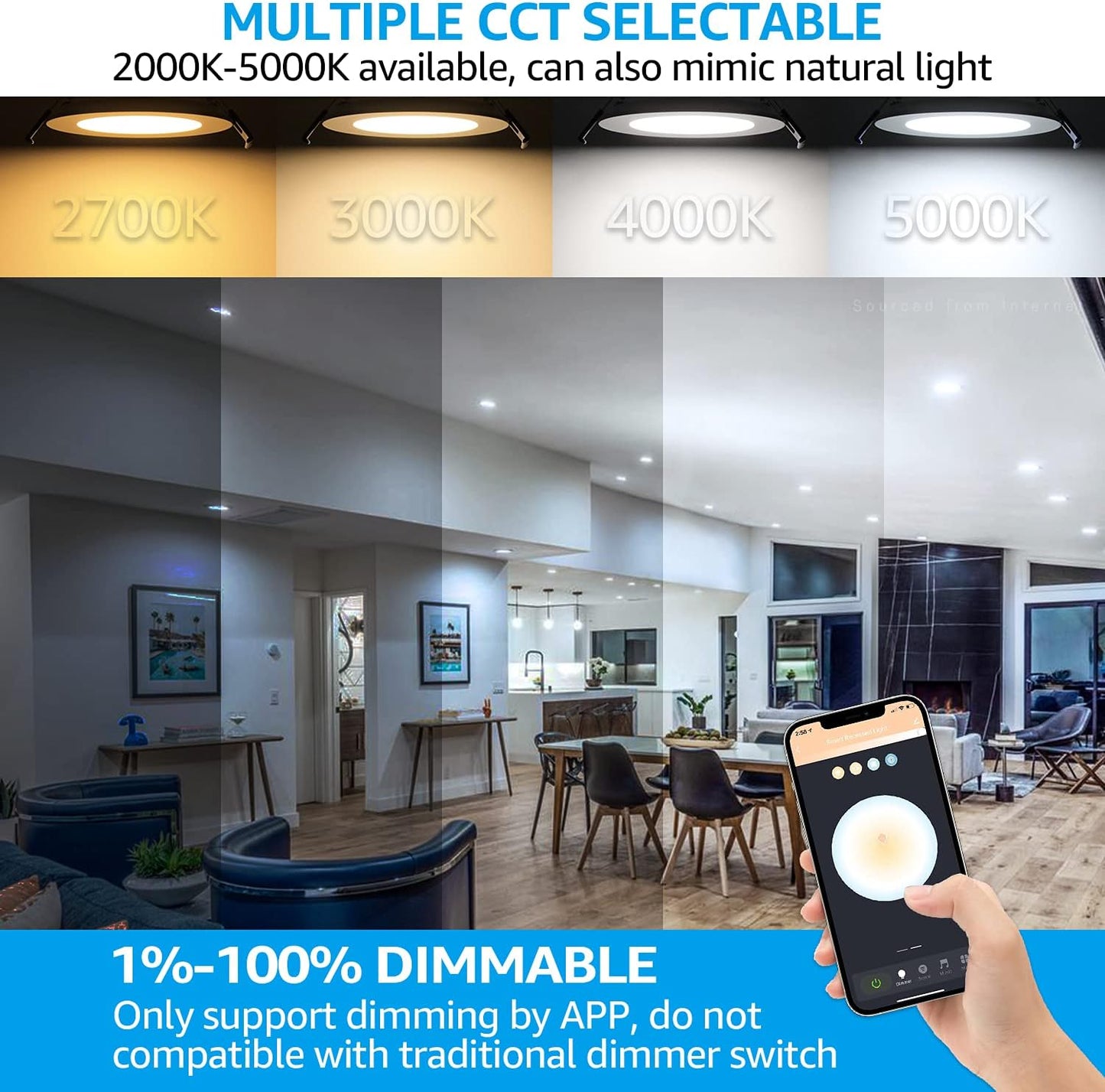 TORCHSTAR Smart Recessed Lighting - 4 Inch Color Changing RGBCW Downlight with Voice Control | Pack of 4
