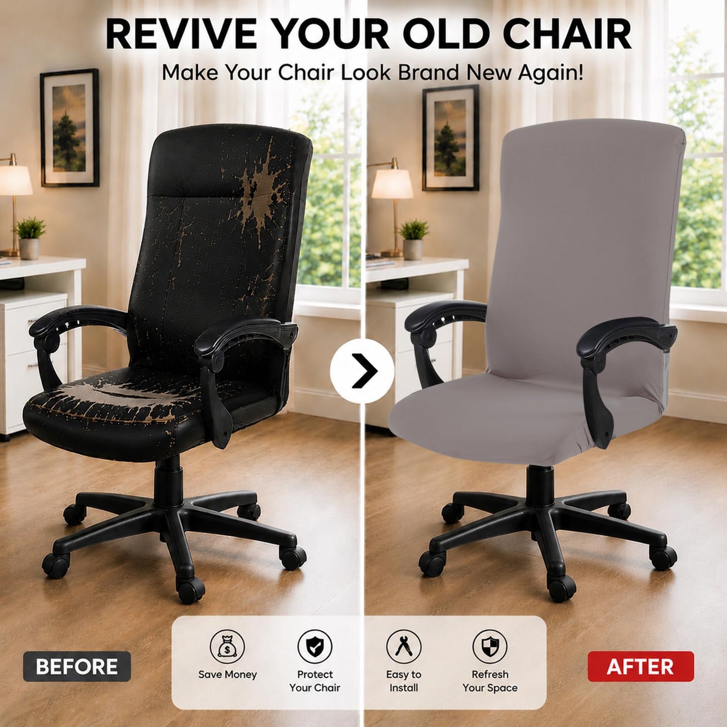 DIVA EN CAMINO DEC Universal Stretch Office Chair Cover with Durable Zipper, Soft Slipcover for Desk or High Back Chair