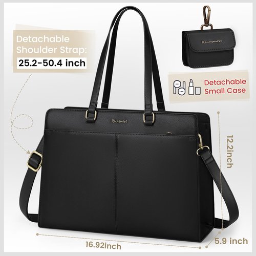 RAINSMORE Laptop Bag for Women 15.6 Inch Work Tote Bags Waterproof Leather Laptop Tote Professional Business Office Briefcase Large Computer Laptop Bag Handbag Shoulder Work Bags