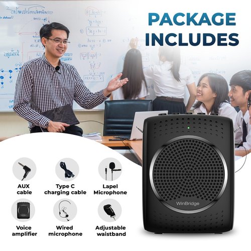 Ultra Portable Voice Amplifier Microphone and Speaker Set - Mini Speaker with 2 Microphones, Rechargeable Amp with Lavalier/Headset Mic for Teachers, Classroom, Tour Guides -S309