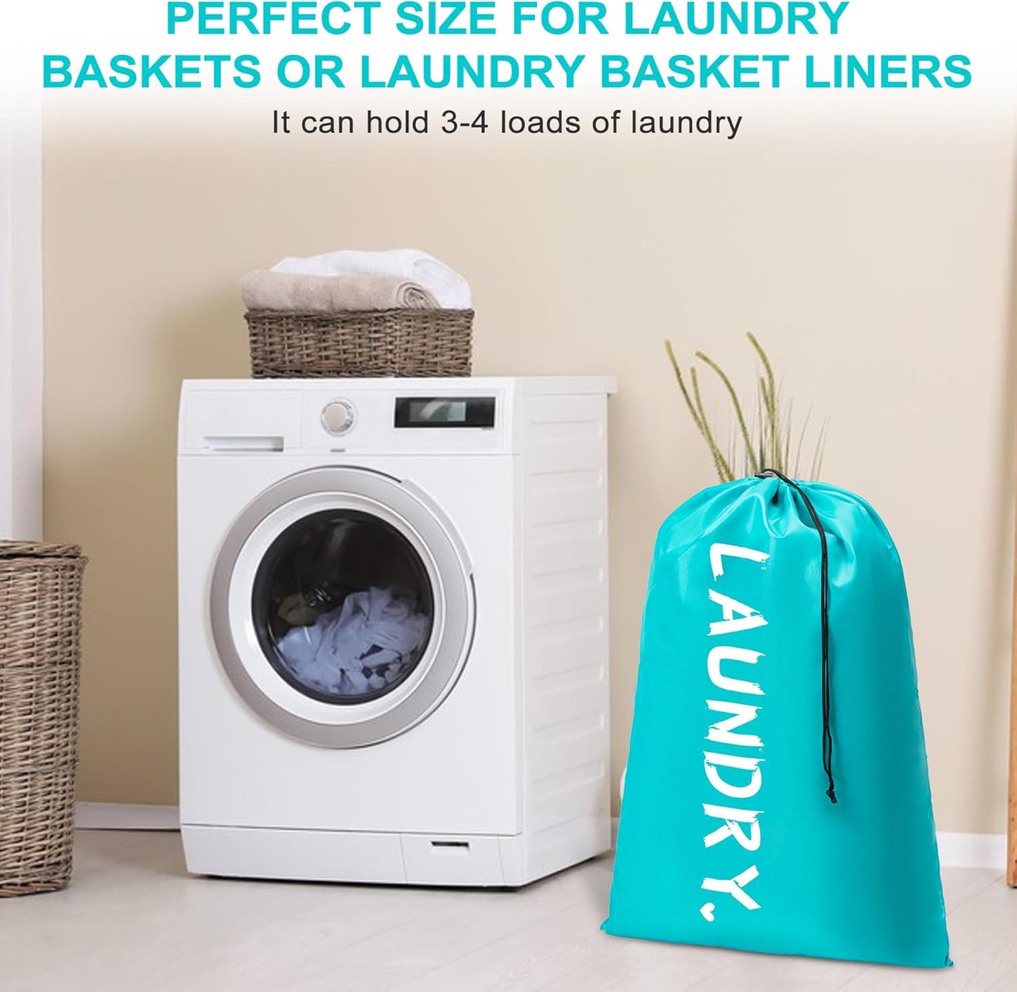 XL Travel Laundry Bag by [Brand Name] - Machine Washable Organizer with Drawstring | Holds 4 Loads, 24" x 36"