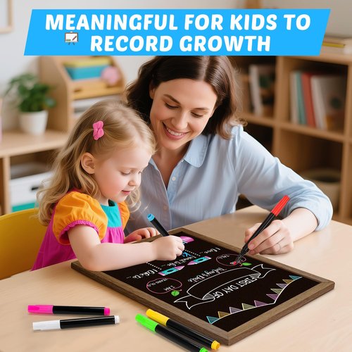 Double-Sided First Day and Last Day of School Board Sign with 6 Colorful Markers,14x12 Inch Reusable Chalkboard, First & Last Day Photo Prop for Kindergarten Preschool Elementary Kids