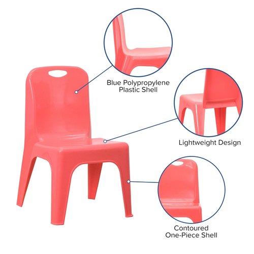 Flash Furniture Whitney 4 Pack Red Plastic Stackable School Chair with Carrying Handle and 11'' Seat Height
