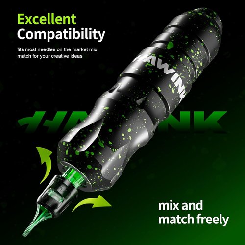 HAWINK Tattoo Gun Kit - LCD Power Supply, 3.7V Lithium Battery, 7 Inks & Stencil Gel | Complete Set