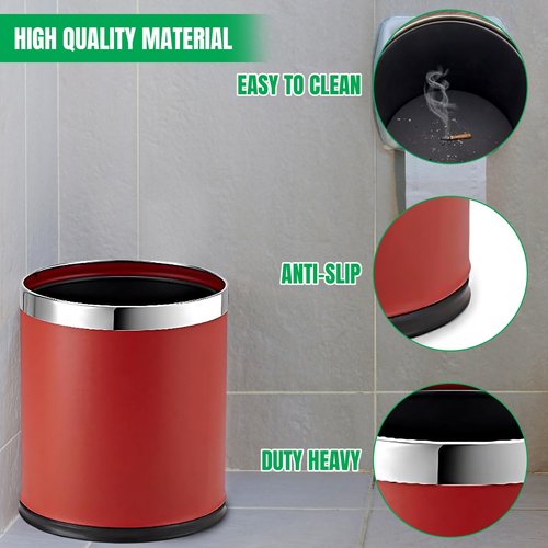 Brelso Small Office Trash Can, Open Top Small Wastebasket Bin, Invisi-Overlap' Metal Garbage Can, Waste Basket for Powder Room, Vanity, Bathroom (Red)