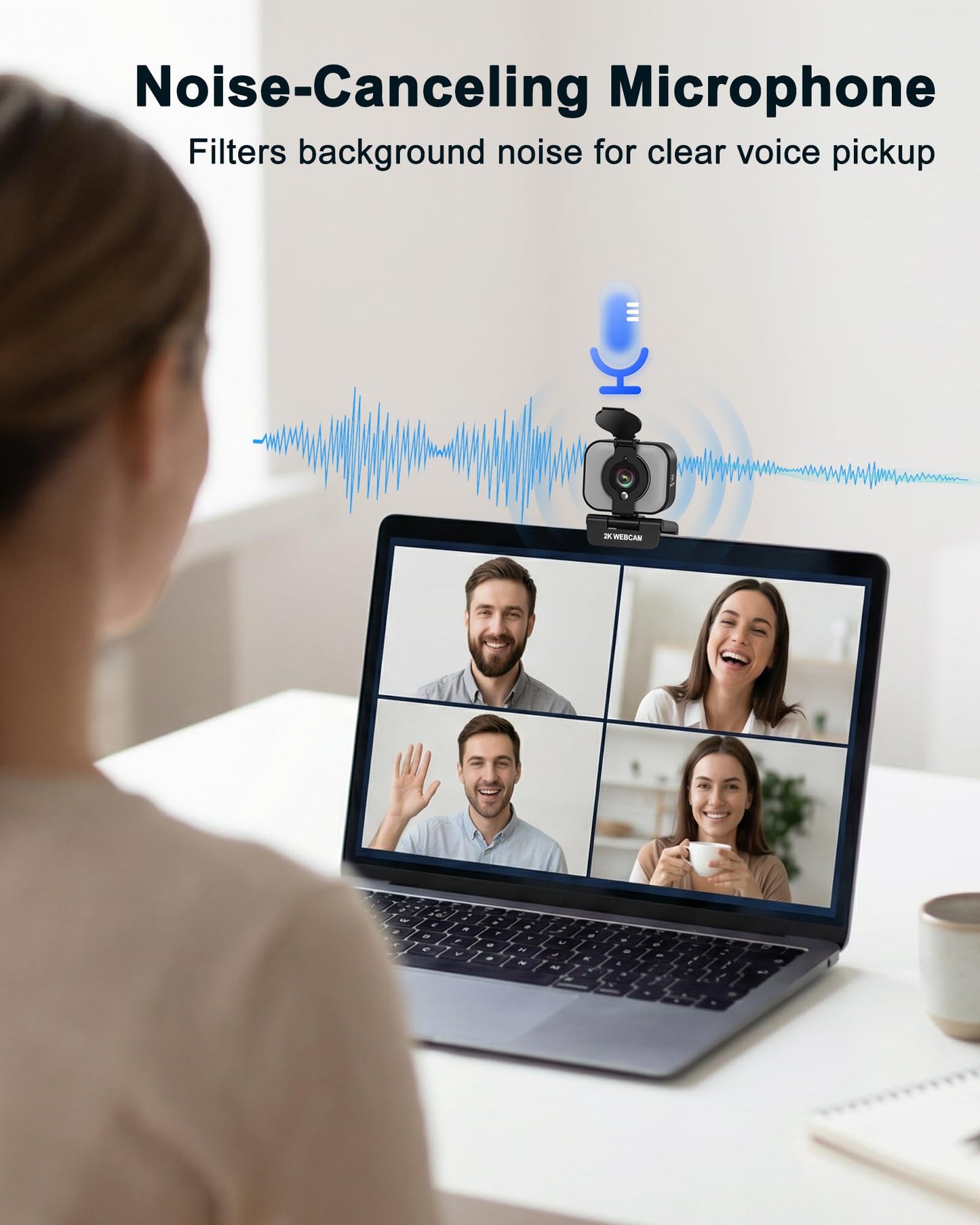 Atatat 2K Webcam for PC with Microphone & Light & Privacy Cover, Web Camera for Desktop/Laptop/Monitor/Mac, Autofocus USB Computer Camera for Zoom/Skype/Teams/Video Calling/Meeting/Streaming