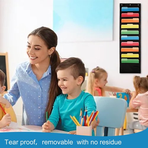 Heavy Duty Storage Pocket Chart for Classroom and Office, 10 Pockets, 3 Over Door Hangers Included, Hanging Wall File Organizer for File Folders, School Mailbox, Home/Office Papers & More (Black)