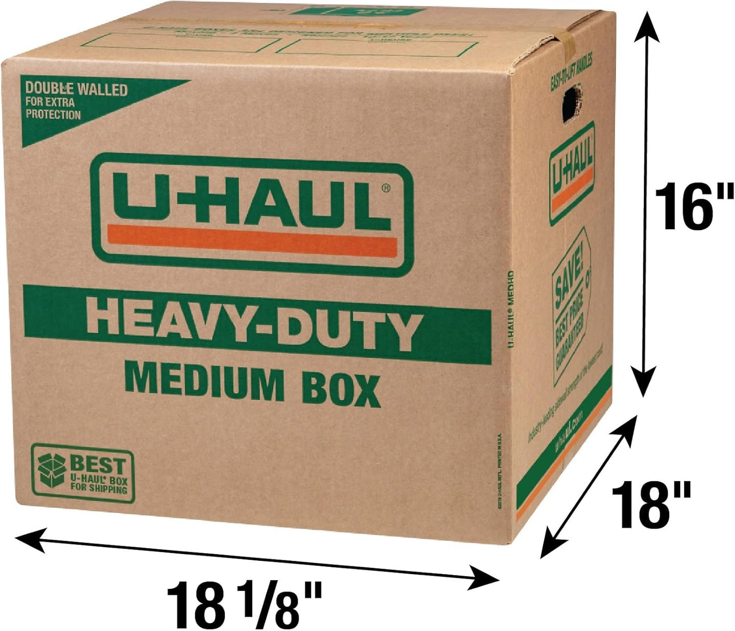U-Haul 11-Piece Heavy-Duty Moving & Shipping Boxes - 10 Boxes with Handles + Bonus Tape - 18-1/8” x 18” x 16”