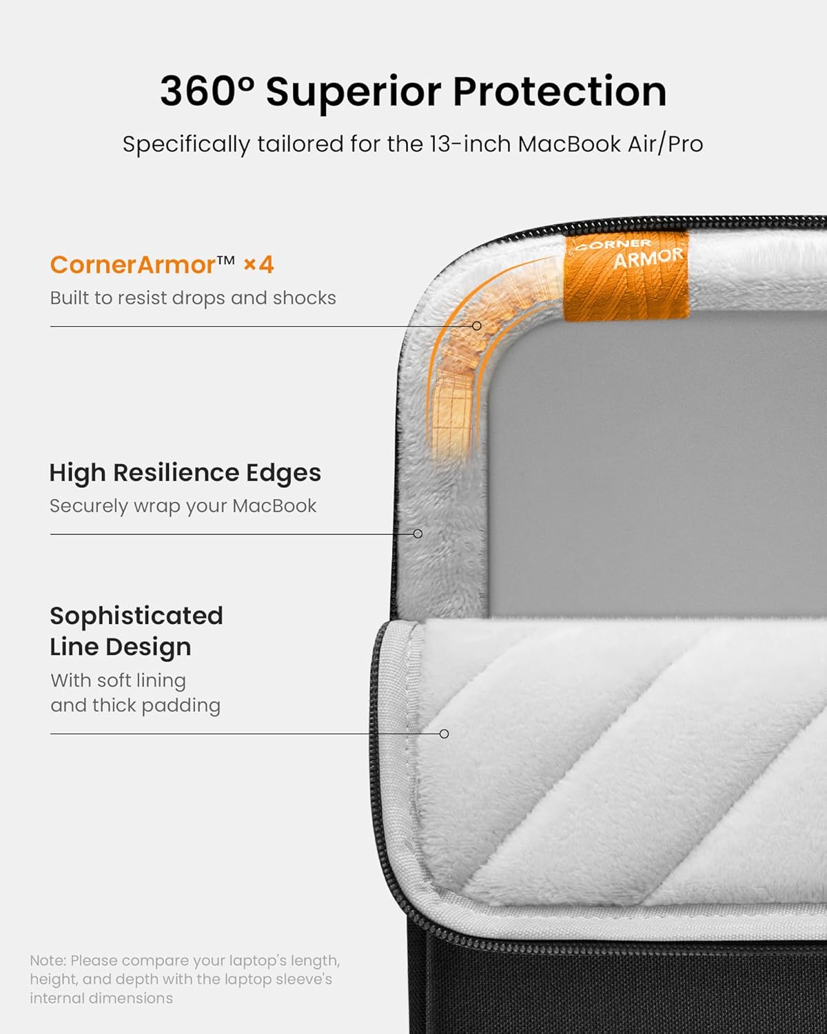 tomtoc 360 Protective Laptop Sleeve - Water-Resistant Case & Accessory Bag for 13" MacBook Air/Pro