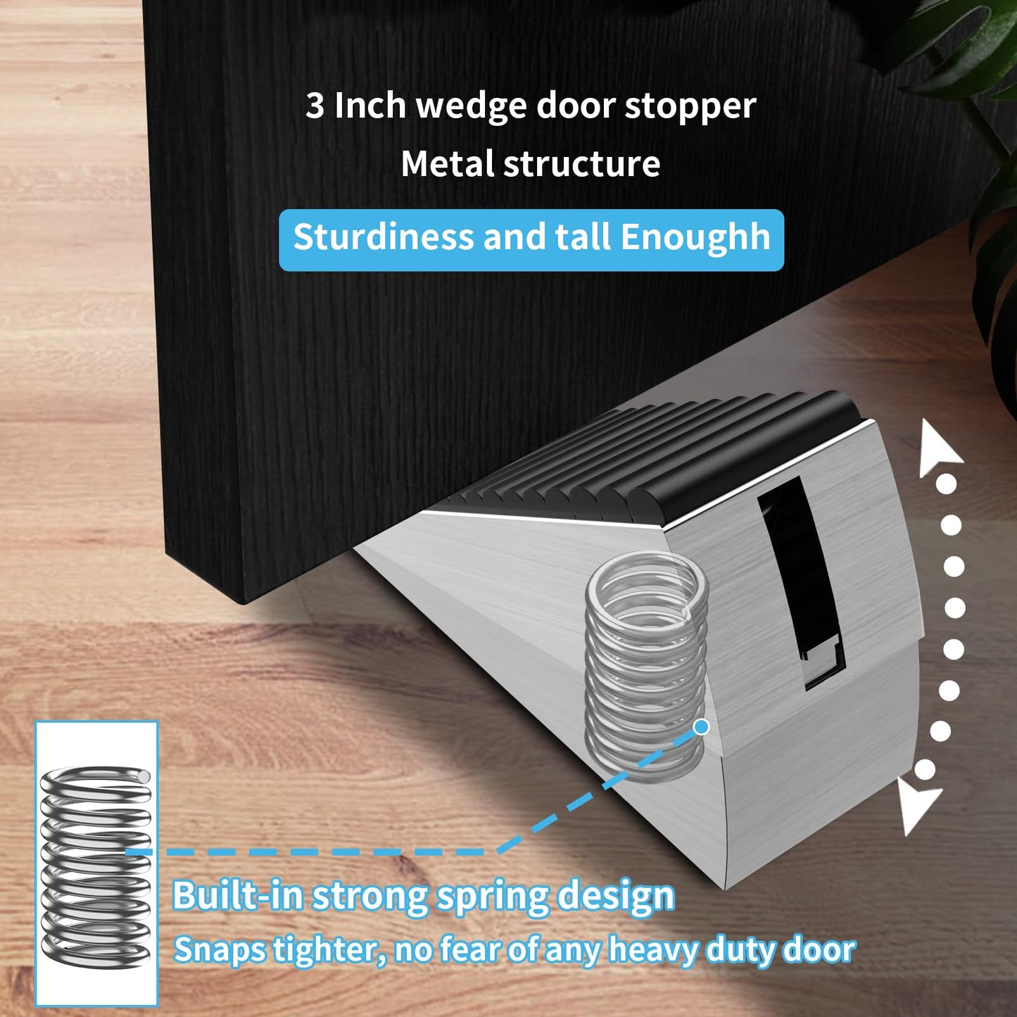 AIMAXINKE Door Stoppers for Bottom of Door- Large Spring Heavy Duty Door Stop Wedge, 3'' High Adjustable Metal Tall Doorstop, Strongest Rubber Grip, Suits Carpet, Tile, Home, School +1 Wall Protector