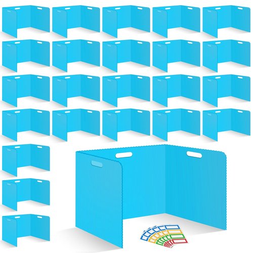24 Pcs Desk Dividers for Students Plastic Durable and Waterproof Privacy Folders Shields Test Dividers with Classroom Privacy Boards for School Study Teacher Supplies (Blue)