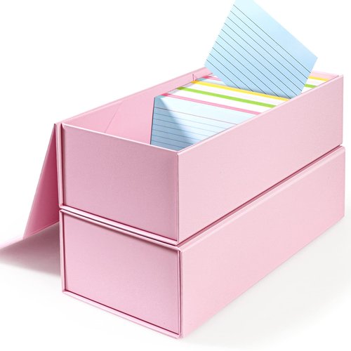 3x5 Index Card Holder Pink Card File Box Organizer, Hold 1200 3x5-Inch Flash Cards- 2 Pack Pink