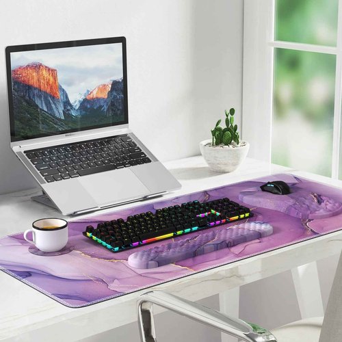 Anyshock Mouse Pad Set for Women Desk, Massage Mouse Pad with Wrist Support, Extended Desk Pad Mat, Wrist Pad for Keyboard, Ergonomic Mouse Pad and Keyboard Pad (Purple Marble)